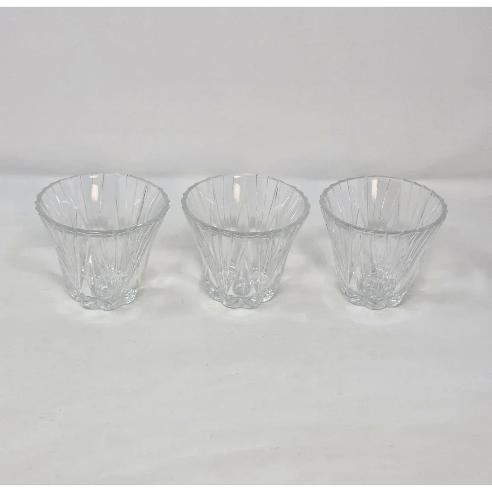 Retro-Style Pressed Glass Votive Candle Holders Set of 3 Scalloped Panel Cut 4in